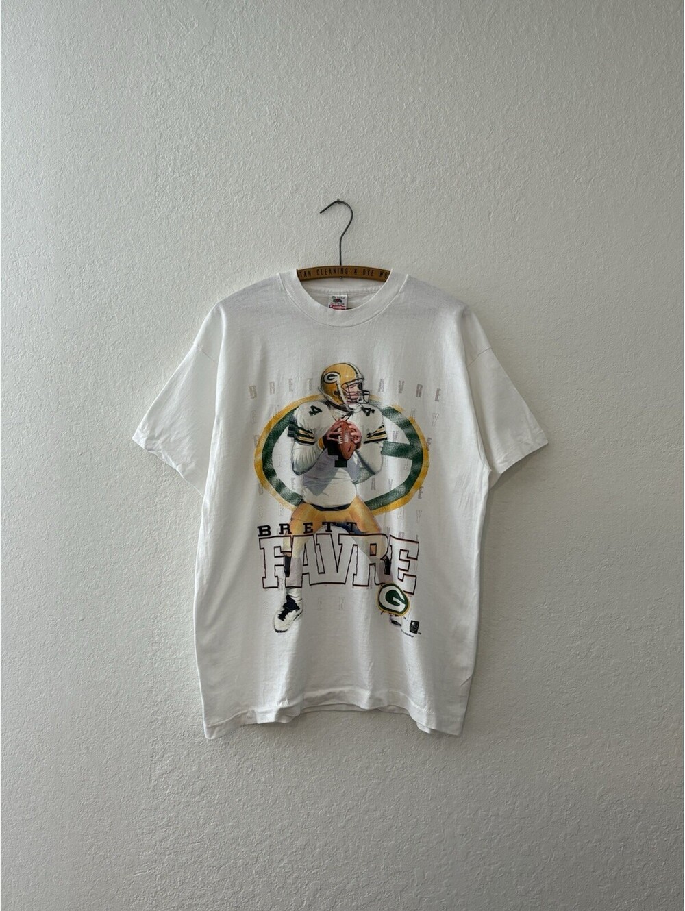 Vintage Brett Favre T-shirt Green Bay Packers 1996 NFL XL Large White